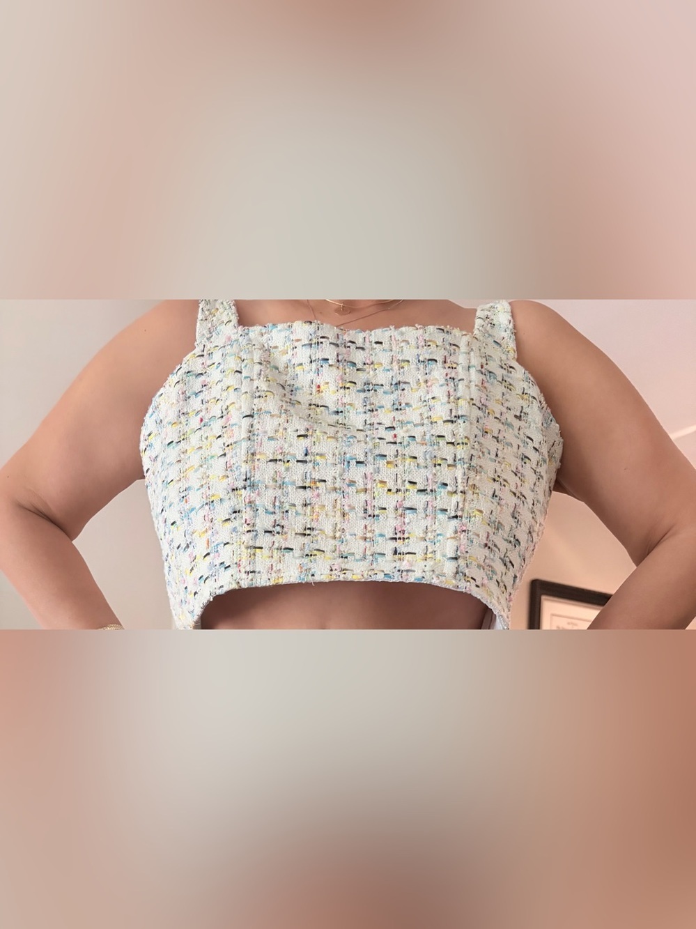 NWT Avec Les Filles Tweed Bow Back Crop Top - XL - Picture 3 of 13